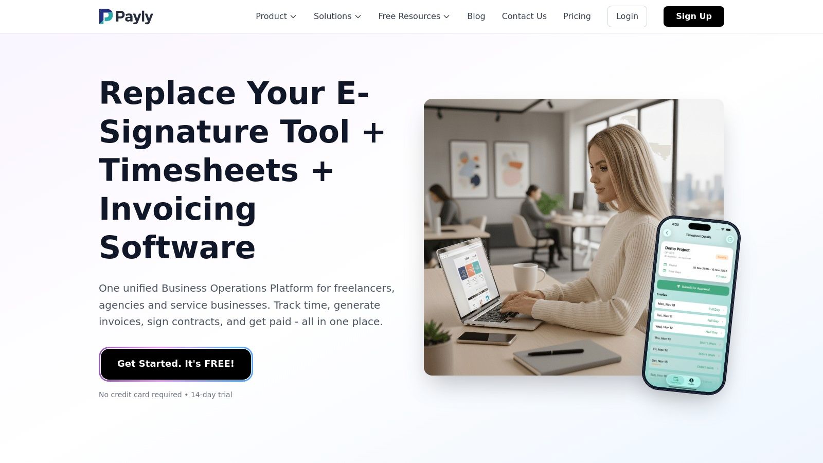 Payly timesheet software interface showcasing time tracking features