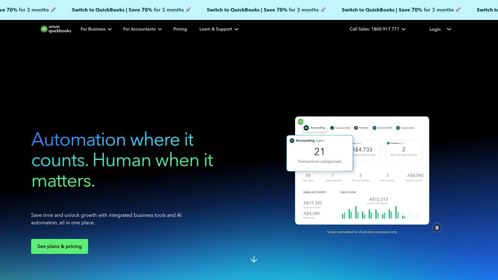 QuickBooks Online's platform showing invoicing features for Australian businesses.